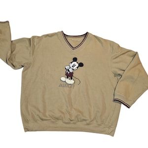 Vintage 90's Disney Mickey Mouse XL Tan V-neck Pullover Sweater - Etsy