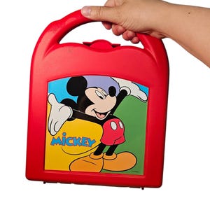 Vintage 90&#39;s Disney Mickey Mouse Red Plastic Lunchbox
