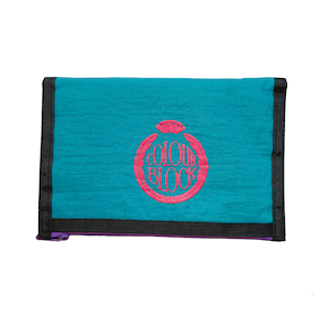 Vintage 90&#39;s Colour Block Teal Tri Fold Nylon Wallet