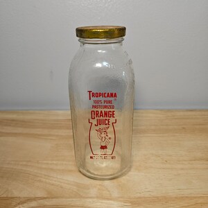 Vintage Tropicana Orange Juice 32oz Glass Bottle With Lid