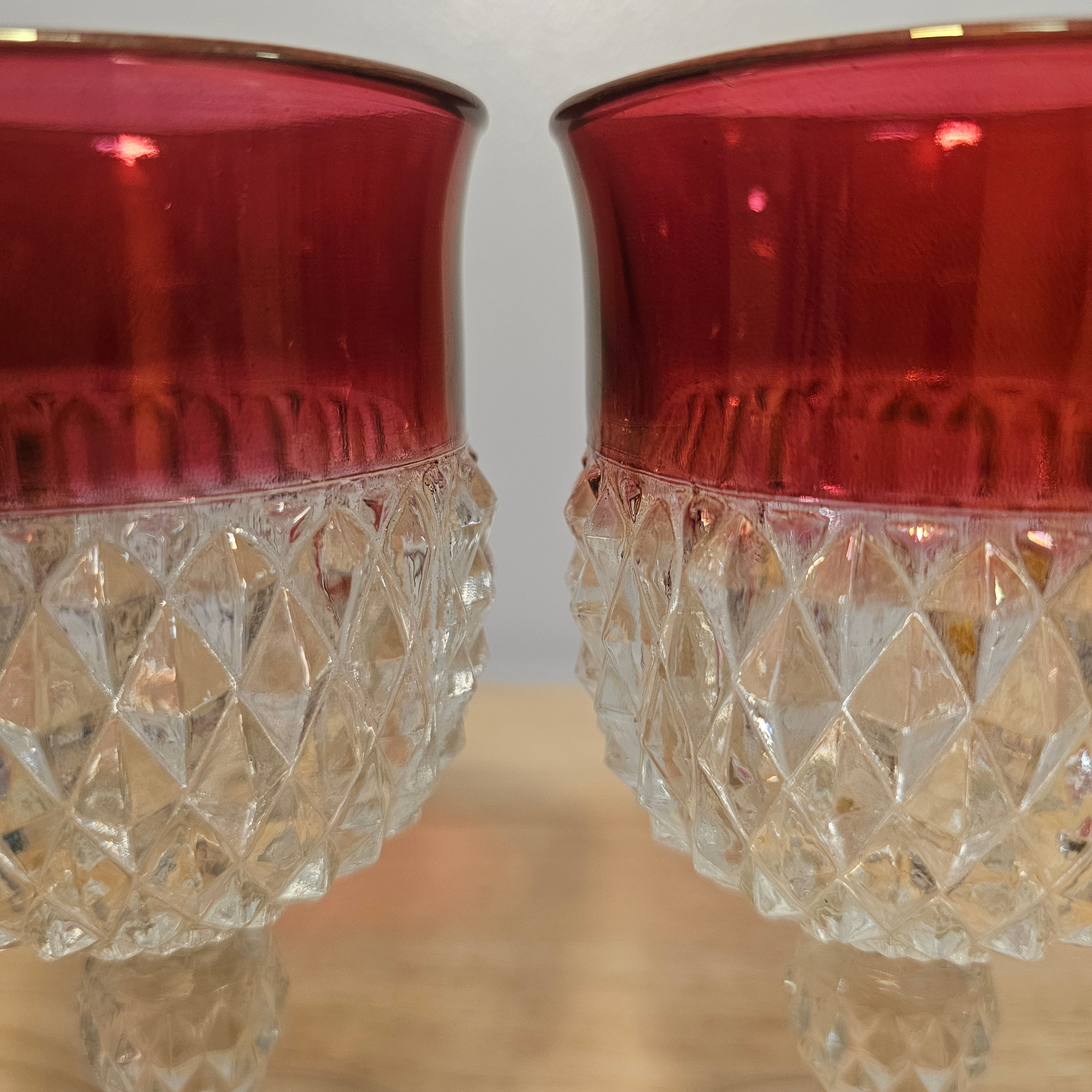 Ruby Diamond Point Vintage Indiana Glass Diamond Point Ruby Band 6oz Glass Drinking ...