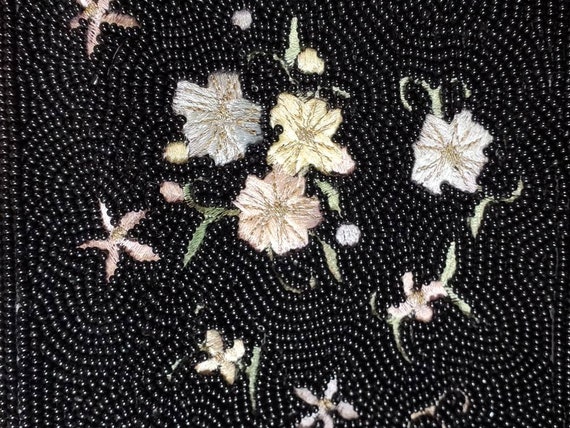 Vintage Embroidered Floral Black Beaded Evening C… - image 3