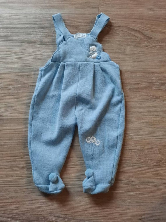 Vintage Blue Baby 9mo Cotton Overalls - image 2