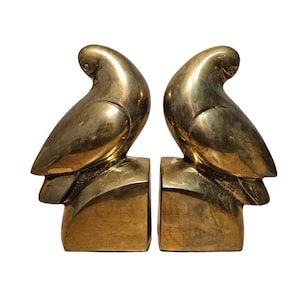 Vintage Mid Century Art Deco Brass Dove Bird Bookends