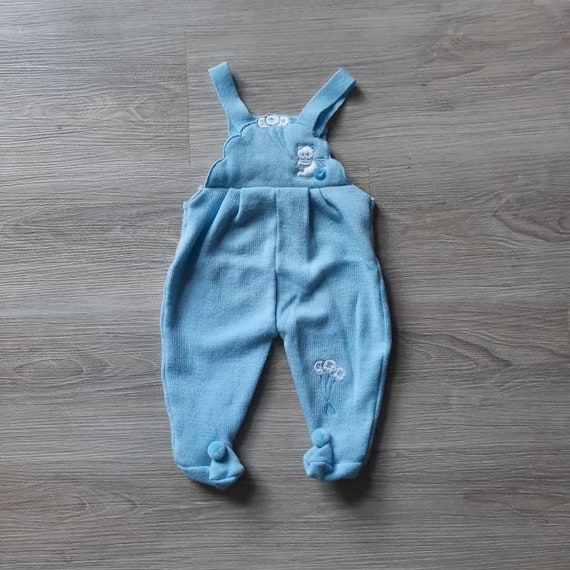 Vintage Blue Baby 9mo Cotton Overalls - image 1