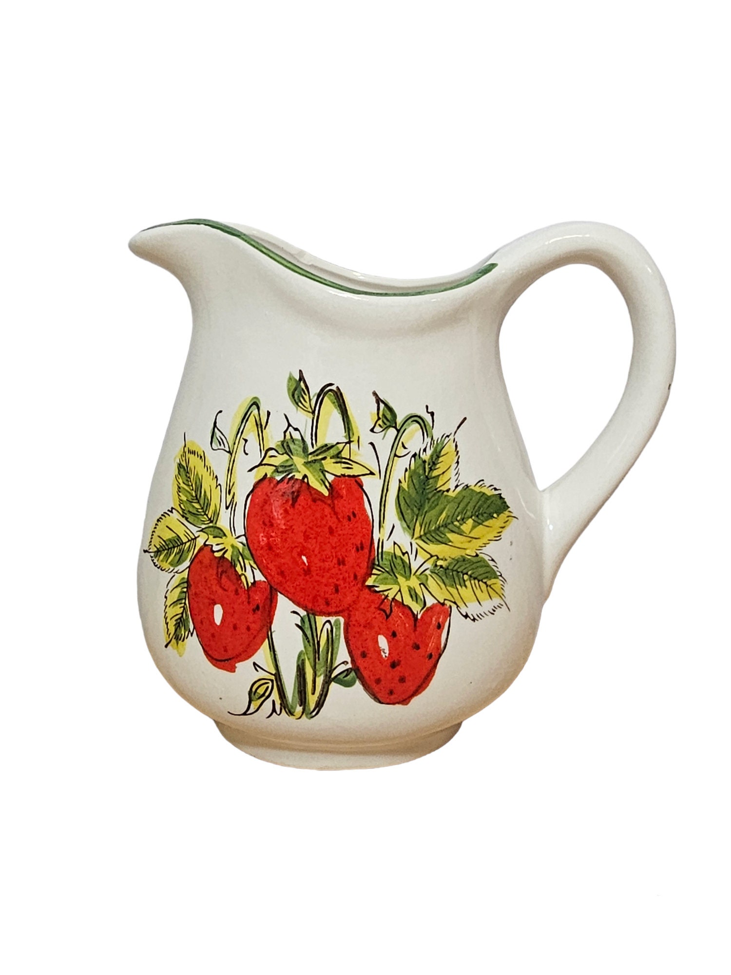 Vintage Handpainted Ceramic Strawberries Pitcher
