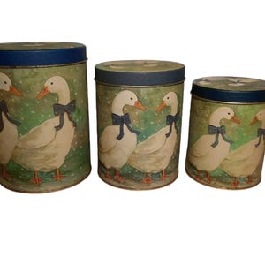 Vintage Winter Geese Tin Nesting Canisters