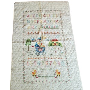 Vintage Handmade Cross Stitch Quilt