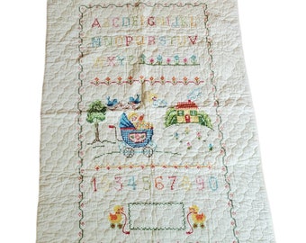 Vintage Handmade Cross Stitch Quilt
