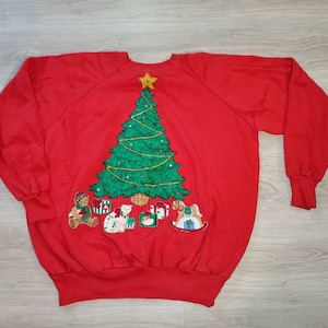 Vintage Seasonal Holiday Christmas Tree Red Crewneck Sweater (Missing Tag)