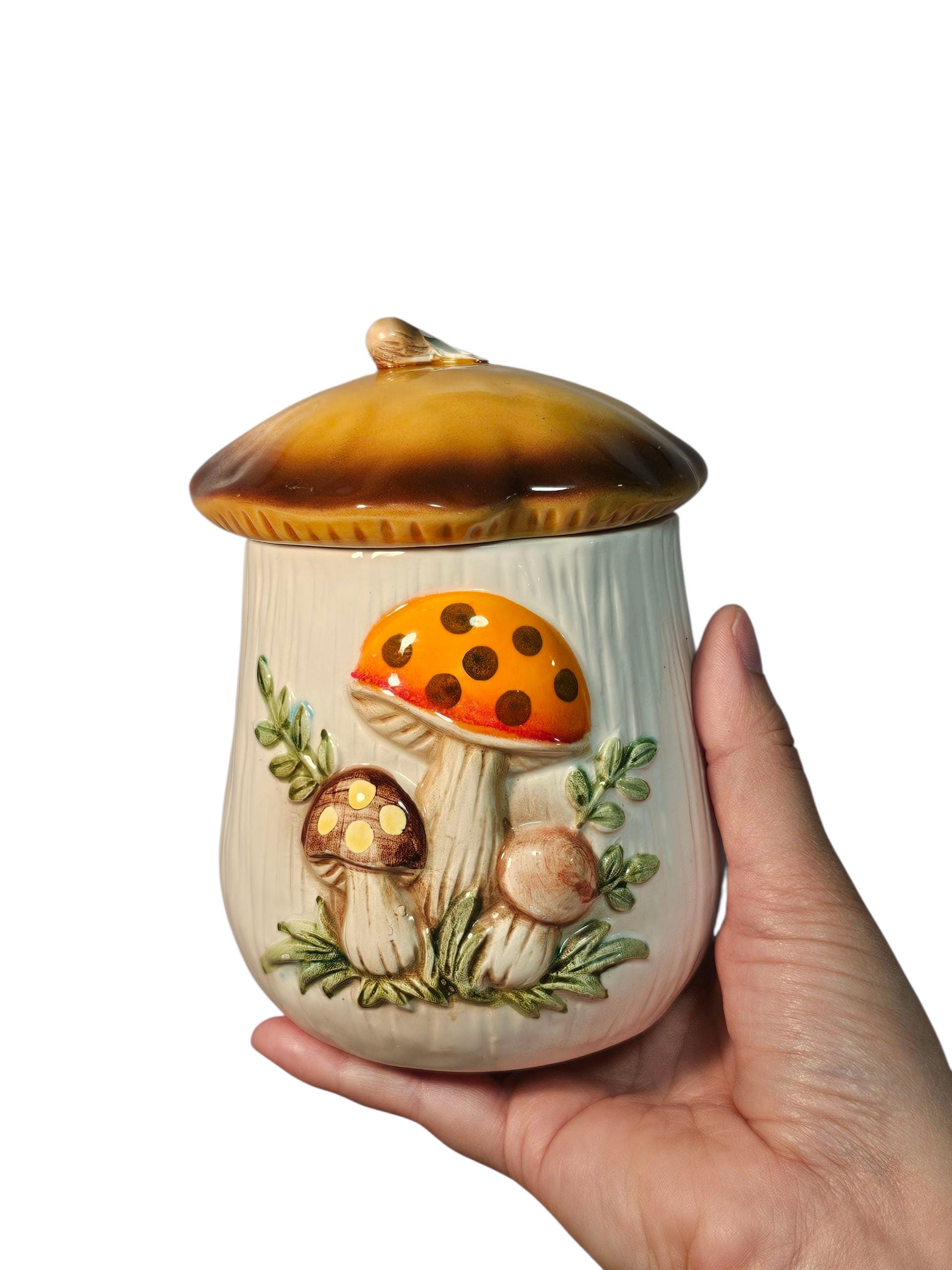 Vintage 70's Sears Merry Mushroom Small 5.75" Canister With Lid (Read Description)