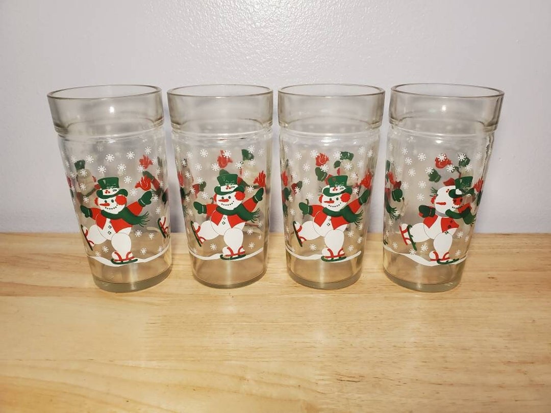 Vintage Anchor Hocking Ice Skating Snowman Glass Tumblers - Etsy
