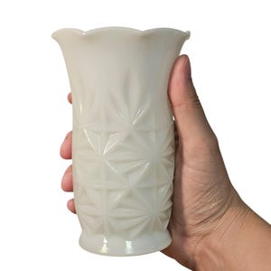 Vintage Mid Century Hazel Atlas Milk Glass Starburst Vase