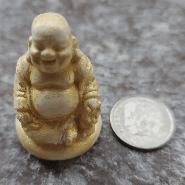 Tiny Golden Happy Buddha Statue-Pocket Charm-Lucky Buddha Charm-Gold Statue-Buddha Statue-Thumb sized Statue-Desk Statue-Statuette-God Charm