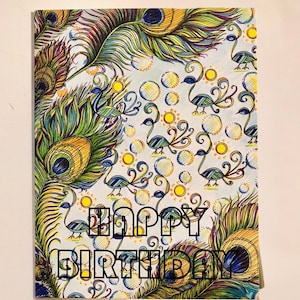 Peacock Happy Birthday Card, Gloss finish, artiste canadien à Montréal