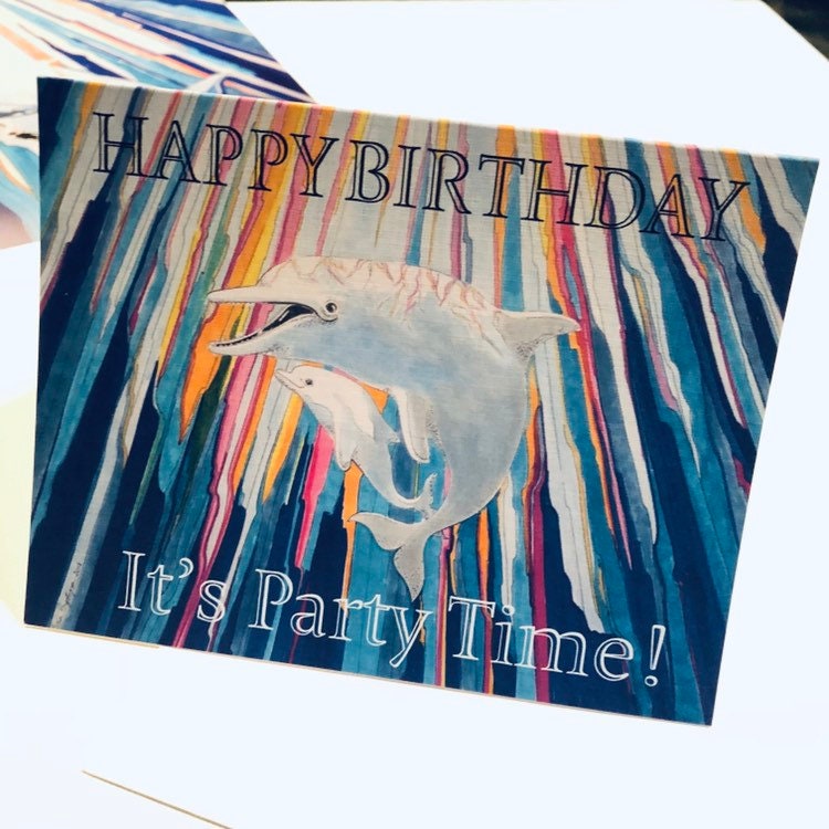 Dolphin Birthday Greeting Card Large Print Dolphins Happy - Etsy