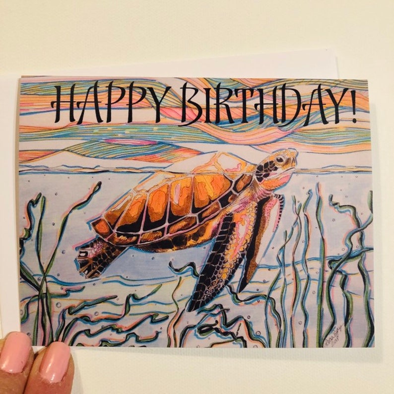 Turtle Birthday Card Greeting Card 4x5 Notecard Marine Etsy