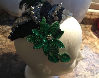 Fascinator,Holiday, Burlesque fascinator, Gift,  headpiece, statement fascinator, feathers and sequins, Hair Accessory, New Year