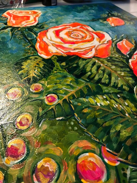 バラの絵画、暗闇の中の希望、バラの壁飾り、オリジナル絵画 - Etsy 日本