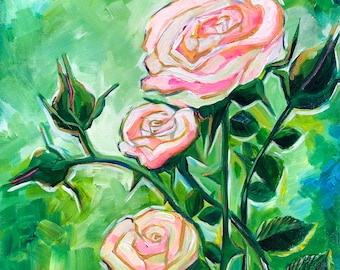 Small painting, housewarming gift , Roses Painting, Floral Art, 12x12 square original
