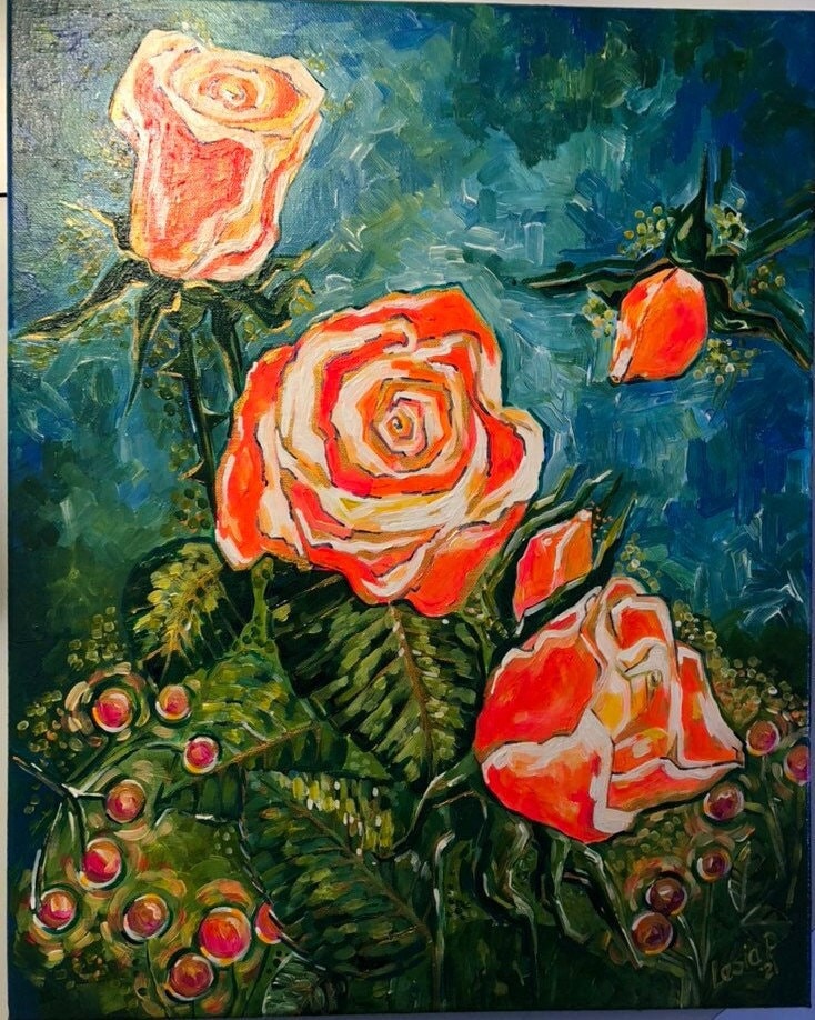 バラ絵画 絵画の通販、購入ならFROM ARTIST/作品名：花瓶の薔薇/作家名：平田 智子