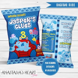 Blues Clues Inspired Chip Bag - Blues Clues Party Favor - Blues Clues Birthday - Chip Bag Template - Printable Chip Bag - DIGITAL