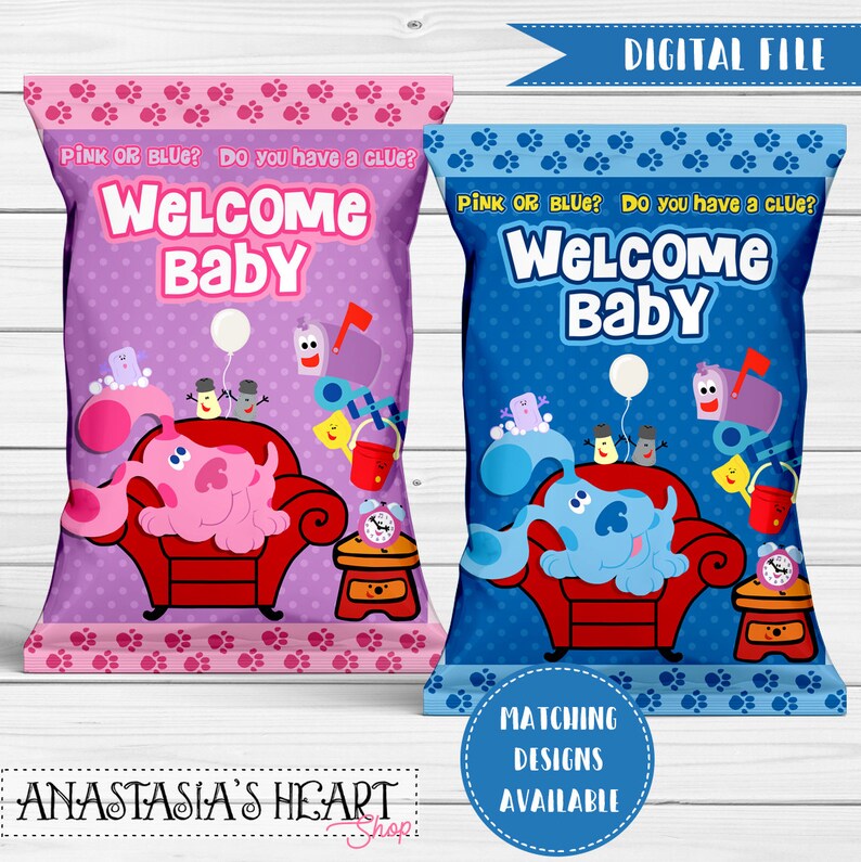 GENDER REVEAL Blue's Clues Chip Bags Blue & Magenta Chip Etsy