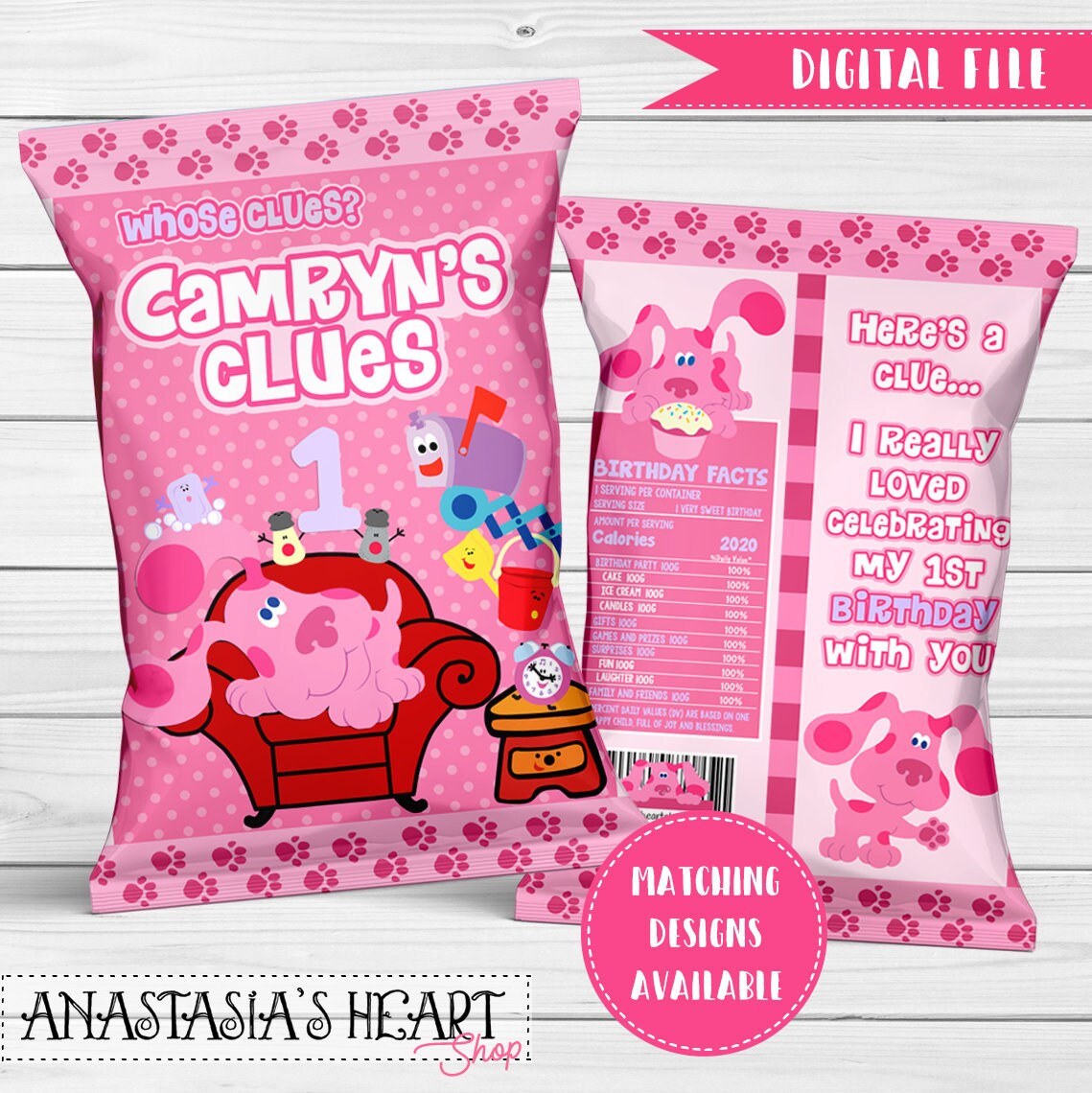 DIGITAL FILE Blues Clues Magenta Inspired Chip Bag - Etsy