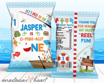 DIGITAL Fishing Chip Bag, Fishing Birthday, Fishing Party, Fishing Party Decor, Reeling in the Big One, O-Fish-Ally One, Fishing Theme Party