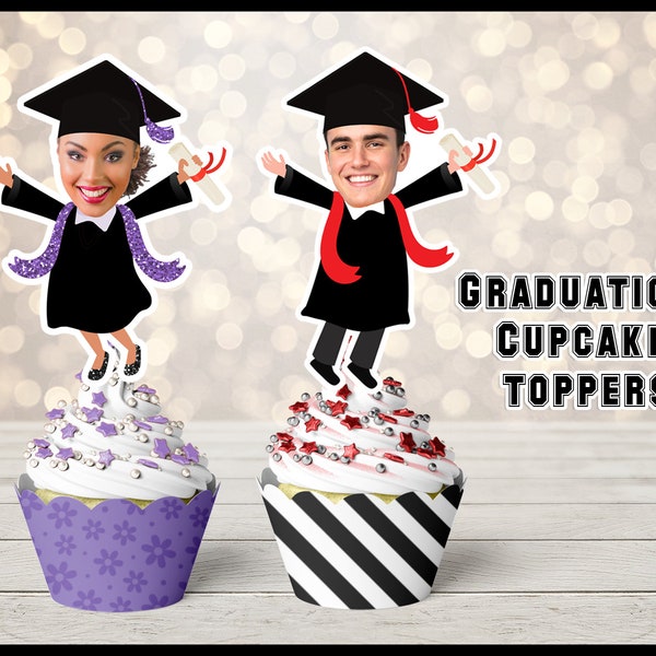 Graduation Cupcake Toppers, Graduation Photo Cupcake Toppers, Graduation Party Favors, Graduate Party Favors, Graduation Favors, Grad Gifts