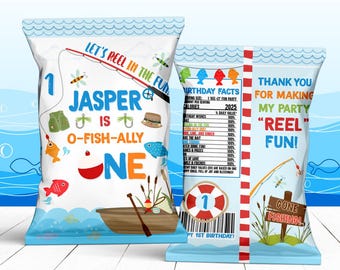 DIGITALE tas visserijchips, verjaardag vissen, visfeest, decor vissen, reeling in the Big, O-Fish-Ally One, themafeest vissen