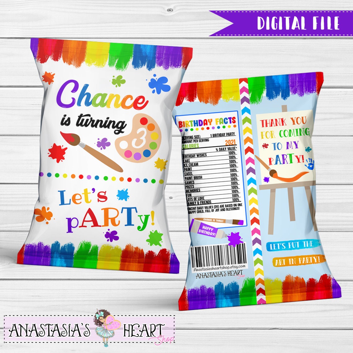 DIGITAL FILES Paint Party Chip Bags Art Party Chip Bags Etsy UK