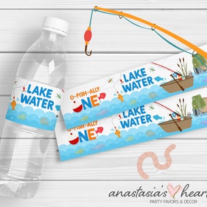 DIGITAL Fishing Water Bottle Labels, Fishing Birthday, Fishing Party, Reeling in the Big One, O-Fish-Ally One, Fishing Theme Party