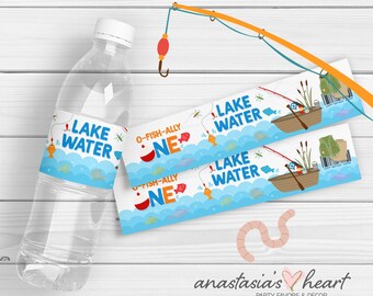 DIGITALE Viswaterfles Labels, Vissen Verjaardag, Vissen Partij, Reeling in de Big One, O-Fish-Ally One, Vissen Theme Party