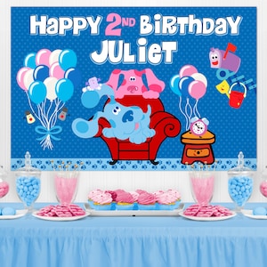 Blue&#39;s Clues Birthday Backdrop - Blue & Magenta Birthday Banner - Blue&#39;s Clues Backdrop Banner - Birthday Banner - Vinyl Backdrop