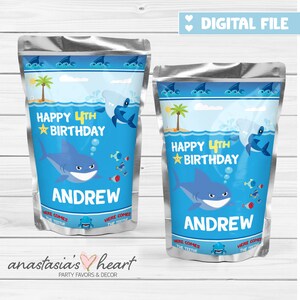 DIGITAL FILES Sharks Juice Pouch Labels, Sharks Birthday, Sharks Juice Pouch Labels, Sharks Party, Juice Pouch, Shark Week, Shark Party