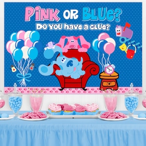 GENDER REVEAL Blue&#39;s Clues Backdrop Banner - Blue & Magenta Gender Reveal  - Gender Reveal Banner/Backdrop, Pink or Blue Banner/Backdrop