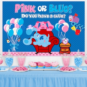 GENDER REVEAL Blue's Clues Backdrop Banner - Blue & Magenta Gender Reveal  - Gender Reveal Banner/Backdrop, Pink or Blue Banner/Backdrop