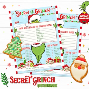 Grinch Printable, Secret Grinch Questionnaire, Gift Exchange, Christmas