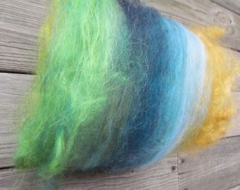 Hand-dyed mermaid or aquamarine fiber art batt roving for spinning or felting