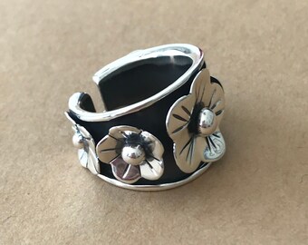 Taxco Solid Sterling Silver 925 Double Heart Wrap Band Ring 1 3//4/"