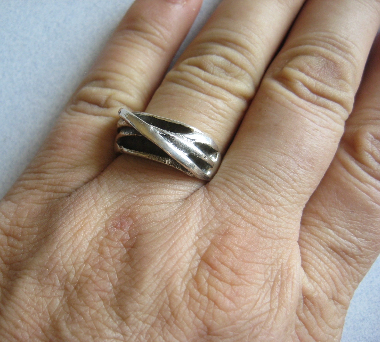 Mexican 925 Sterling Silver Taxco Modern Etched Lines Oxidized