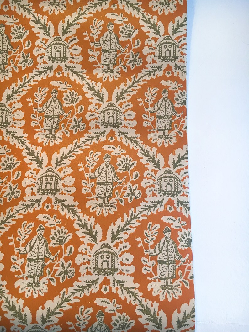 Motif Vintage Wallpaper Oriental Chinoiserie Orange Tan Olive image 3