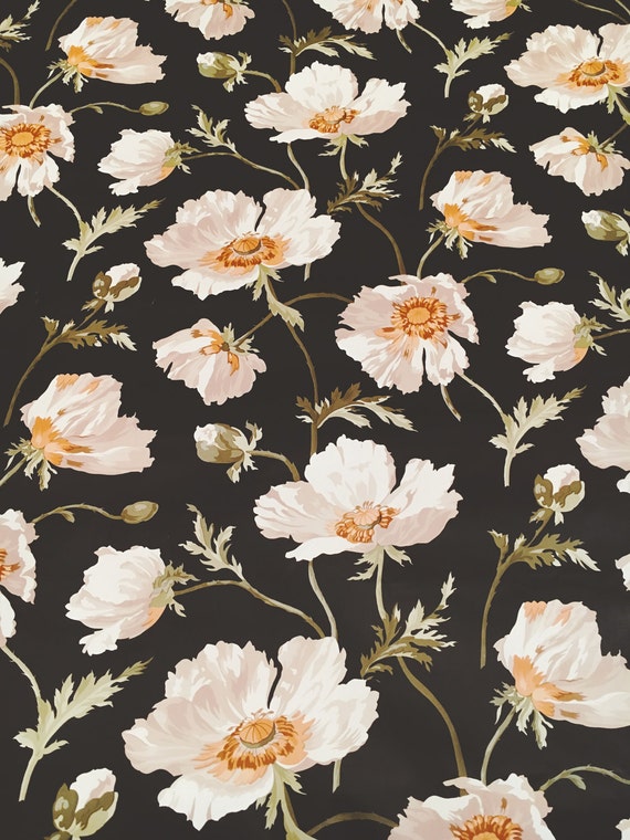 Motif Vintage Wallpaper Floral Black White Gold Etsy