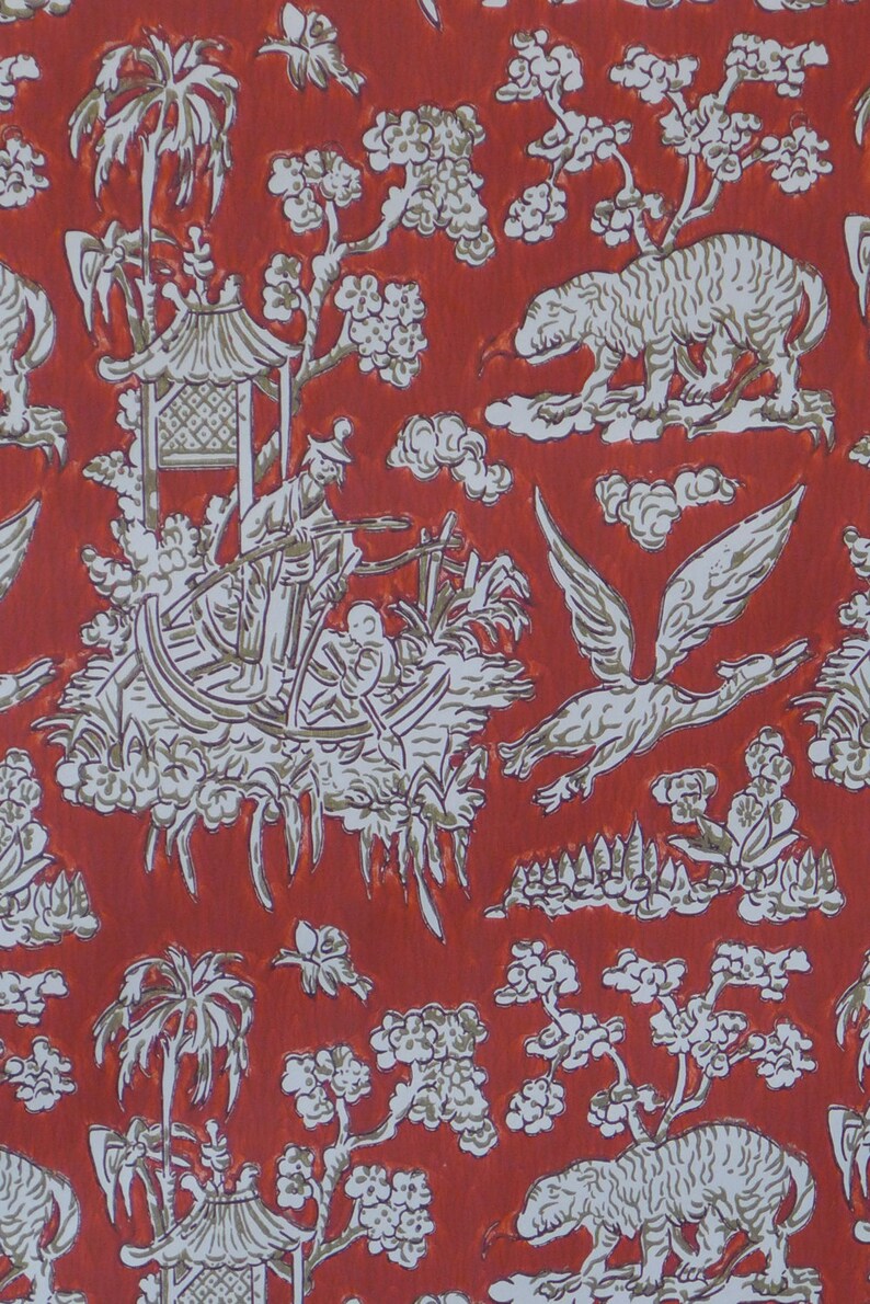 Vintage Wallpaper Oriental Chinoiserie Japanese Asian Red - Etsy