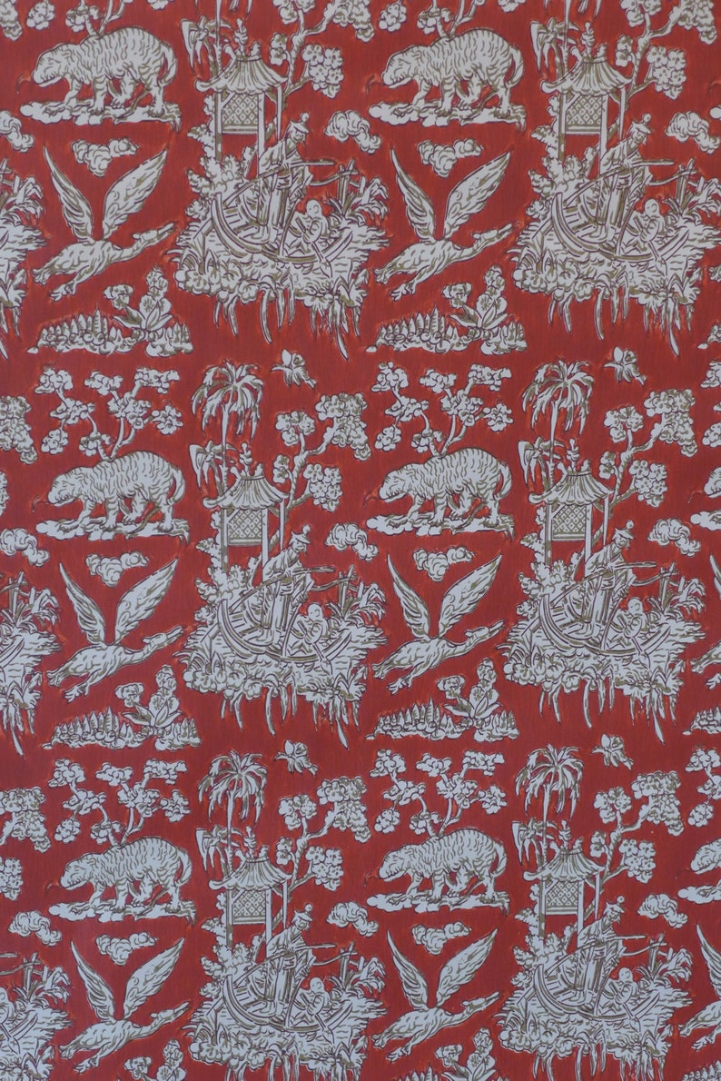 Vintage Wallpaper Oriental Chinoiserie Japanese Asian Red - Etsy