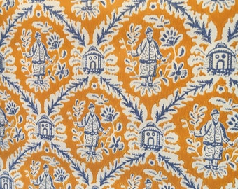 Motif Vintage Wallpaper Chinoiserie Oriental Orange Blue