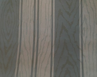 Vintage Wallpaper Blue Teal Stripes with Wood Grain Pattern