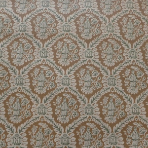 Vintage Wallpaper Oriental Chinoiserie Green Brown and Tan