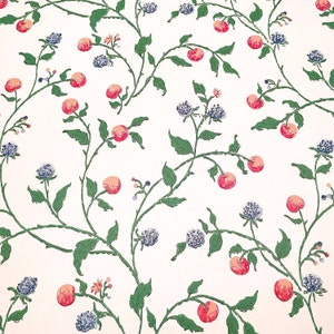 Carta da parati a motivi vintage con bacche francesi e viti rosa blu